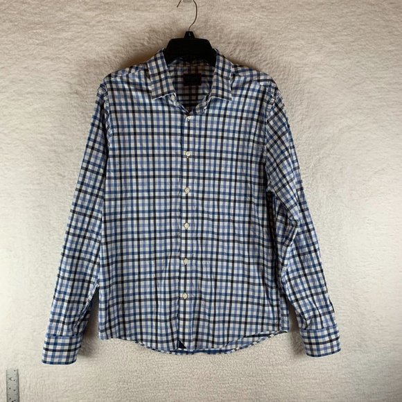 UNTUCKit Shirt Men's Large Blue Plaid Nylon Stretch Mezzacorono‎ Button-Up 8602 - Picture 1 of 8